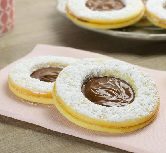 Jumbo Sandwich Cookies with Nutella on a napkin.